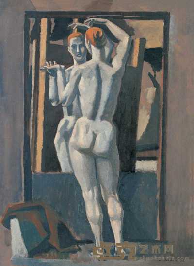 维克多·伊凡诺夫 1982年作 照镜的裸女 77×57cm